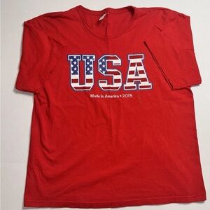 Made In The USA Mens Size 2XL Red Short Sleeve T-Shirt Red White Blue 2015